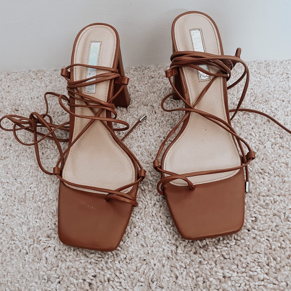 Brown Chunky Heel Strappy Sandals